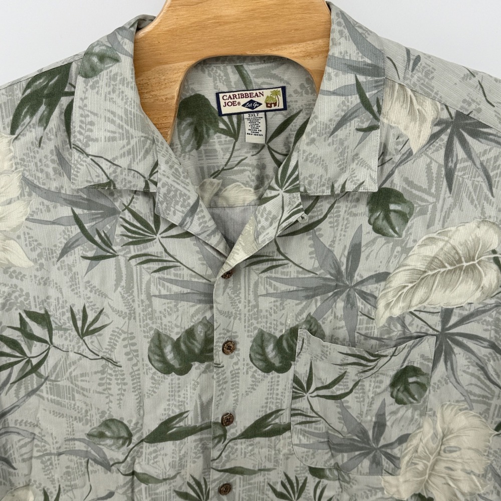 Caribbean Joe Men's‎ 3XLT Tropical Leaf Print Short Sleeve Button Up Shirt Rayon